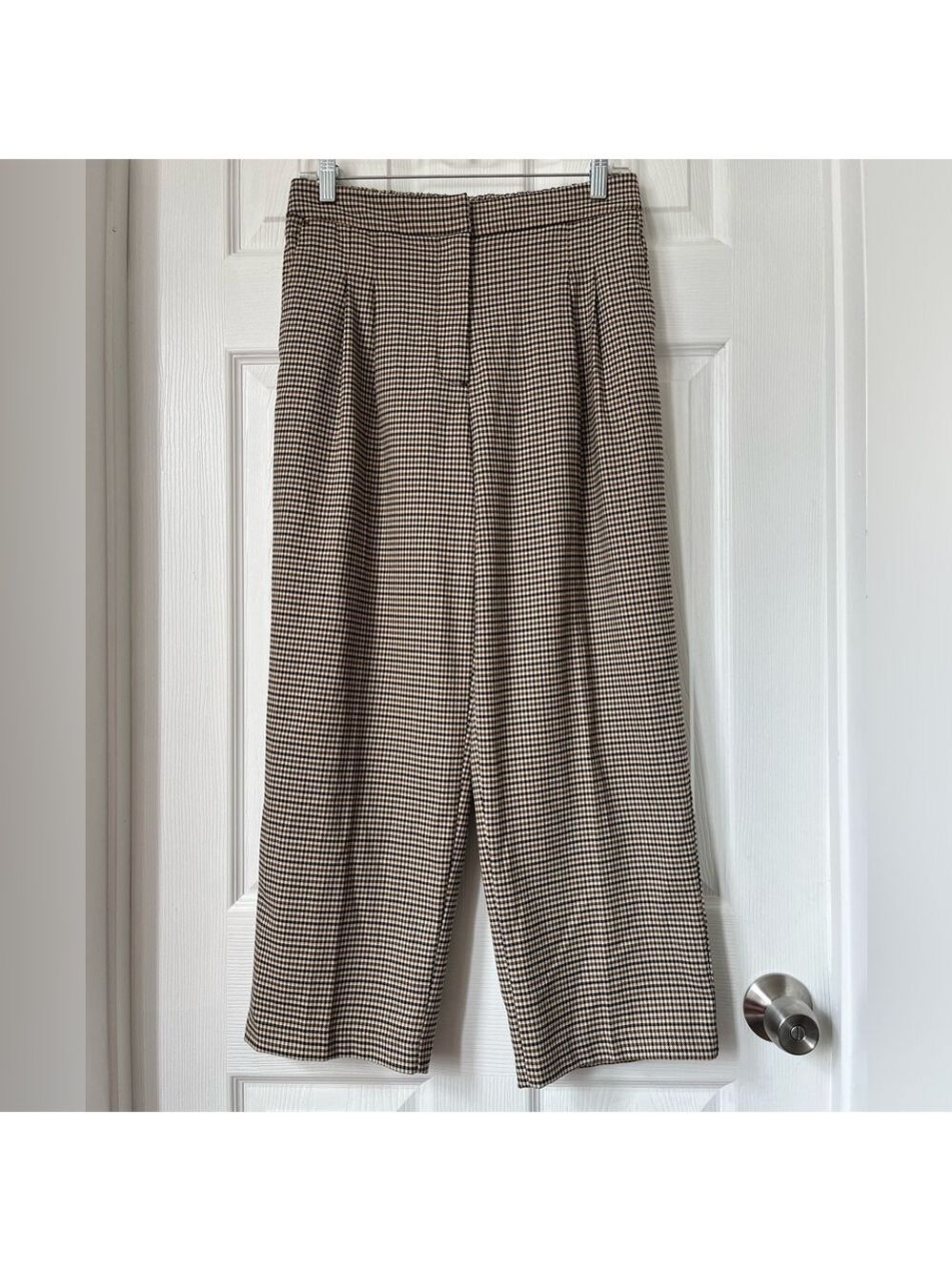 Rachel Zoe Brown Houndstooth Cropped Wide Leg Pants Size 6